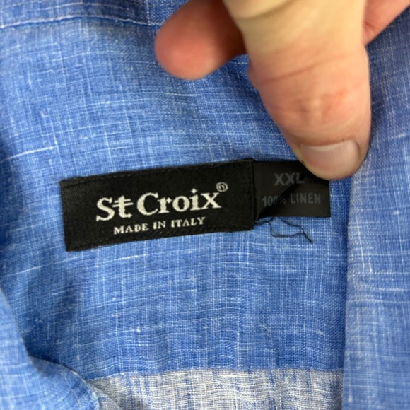 St Croix Mens Blue 100 Linen Short Sleeve Button Up Shirt Made Italy XXL - Picture 4 of 9